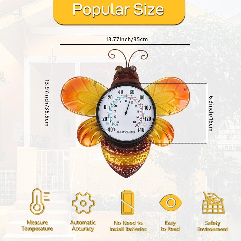 HOBYLUBY Indoor Outdoor Thermometer, Bee Wall-Mounted Thermometer Waterproof for Patio Garden Yard & Living Room, No Battery Needed - Image 2
